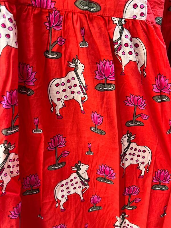 Sitara's Scallop Neck Flare Dress - Orange & Pichwai