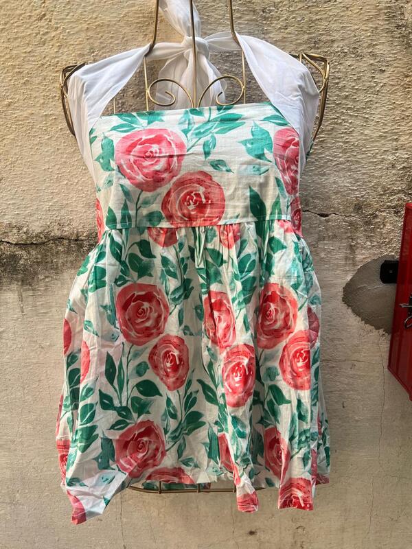 Naila's Halter Neck Tube Top - White & Roses