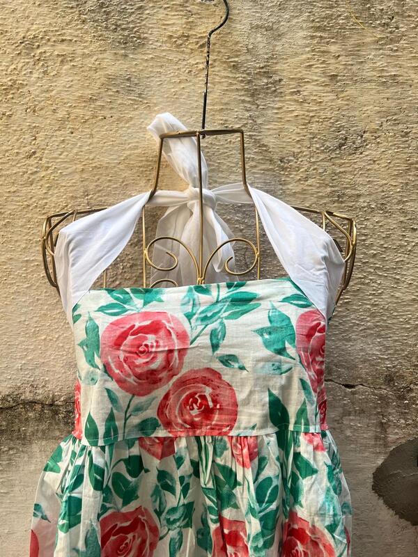 Naila's Halter Neck Tube Top - White & Roses