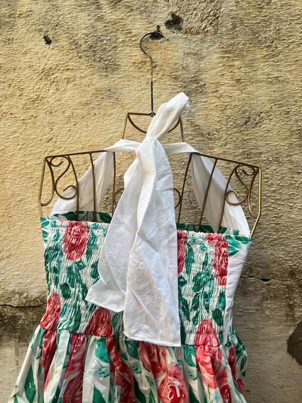 Naila's Halter Neck Tube Top - White & Roses