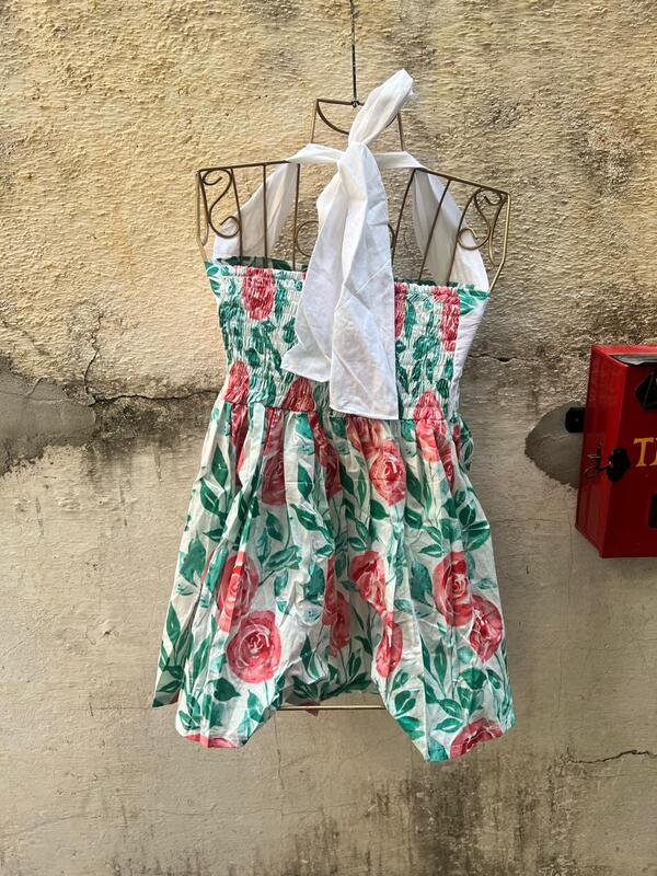 Naila's Halter Neck Tube Top - White & Roses