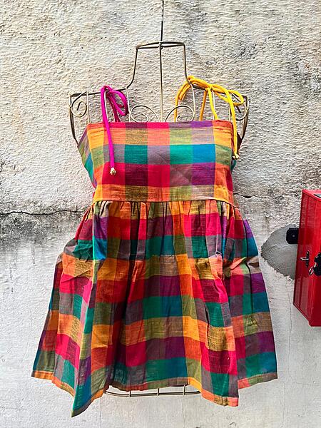 Vasanthi's Tube Top in Madras Checks - Green Hues