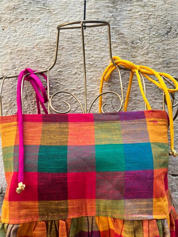 Vasanthi's Tube Top in Madras Checks - Green Hues