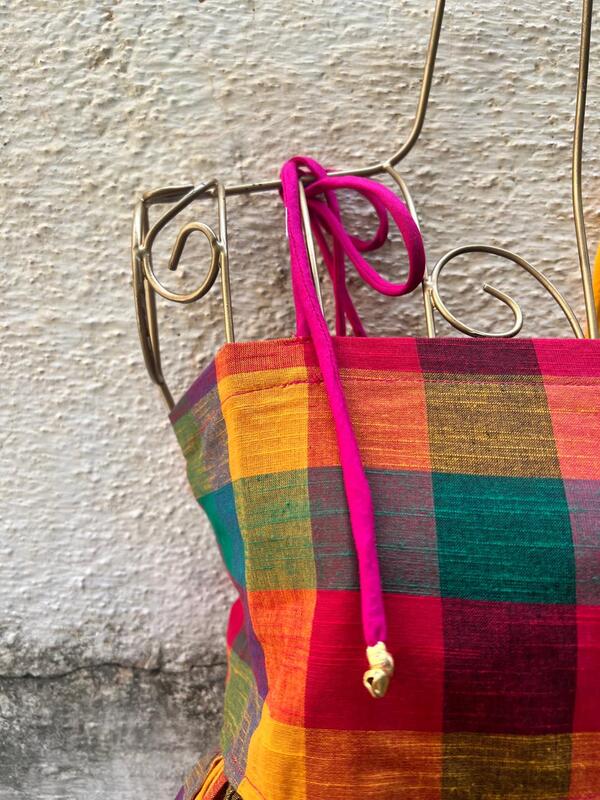 Vasanthi's Tube Top in Madras Checks - Green Hues