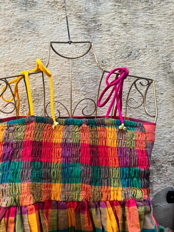 Vasanthi's Tube Top in Madras Checks - Green Hues