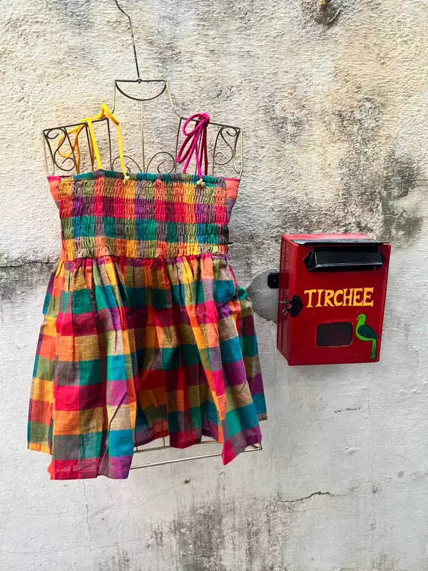 Vasanthi's Tube Top in Madras Checks - Green Hues