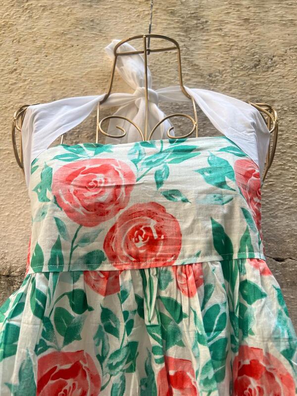Naila's Halter Neck Tube Top - White & Roses