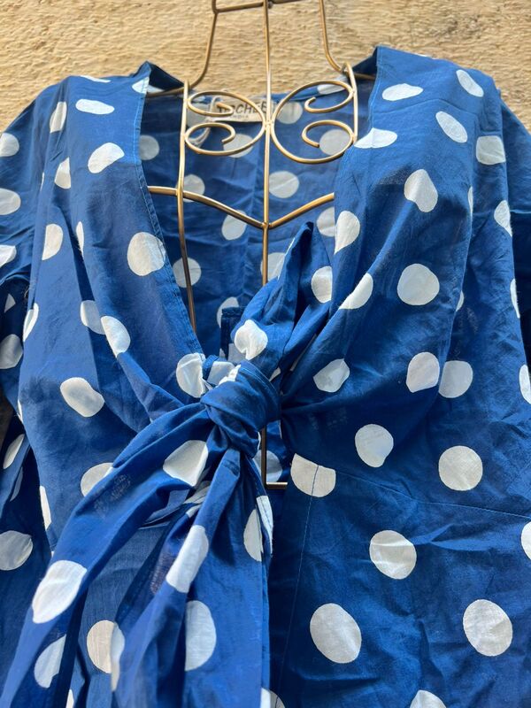 Nivedita's Flare sleeved Tie front over top - Blue Polka
