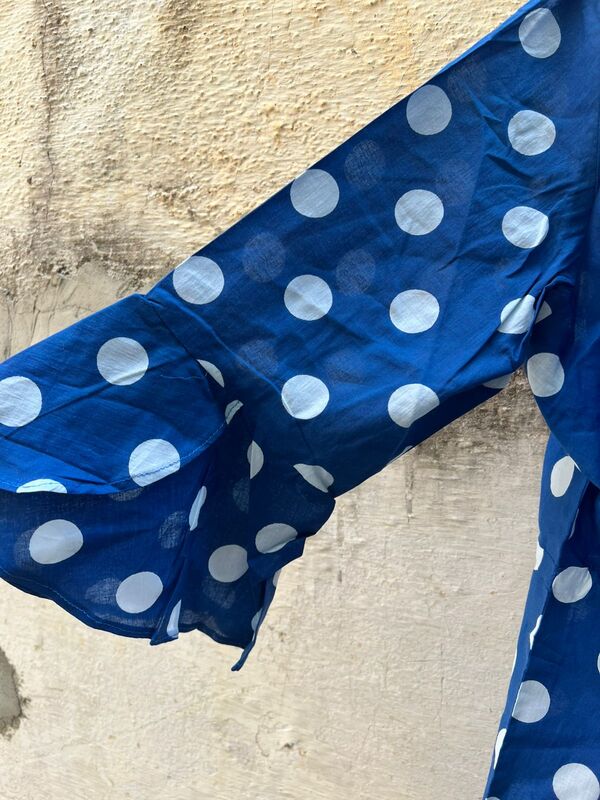 Nivedita's Flare sleeved Tie front over top - Blue Polka