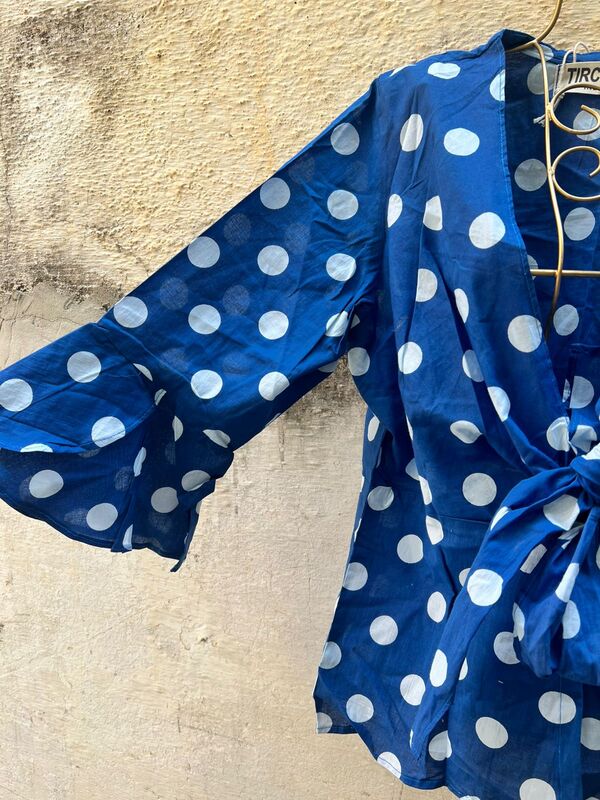 Nivedita's Flare sleeved Tie front over top - Blue Polka