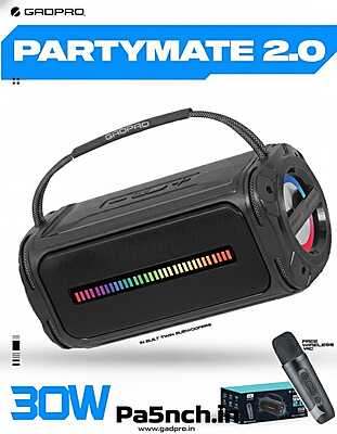 Gadpro Party Mate 2.0 30W Portable Bluetooth Speaker with Wireless Mic