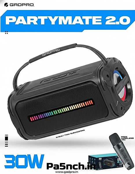 Gadpro Party Mate 2.0 30W Portable Bluetooth Speaker with Wireless Mic