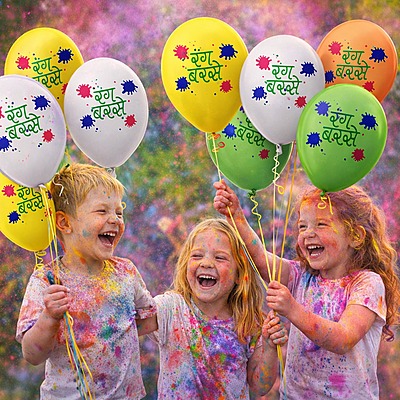 Rang Barshay Holi Balloons- Multicolor 20Pcs Printed Holi Balloon for Decorations Holi Decorations Items for Home & Office Printed Balloons for Holi Party Decor Items