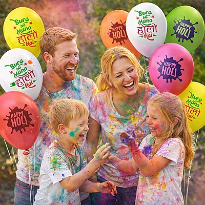 Colorful Holi Printed Balloons - Pack Of 20pcs for Holi Decorations | Perfect Holi Décor Items for Home & Office Celebrations