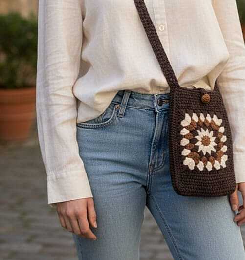 Granny Square Small Mobile Bag