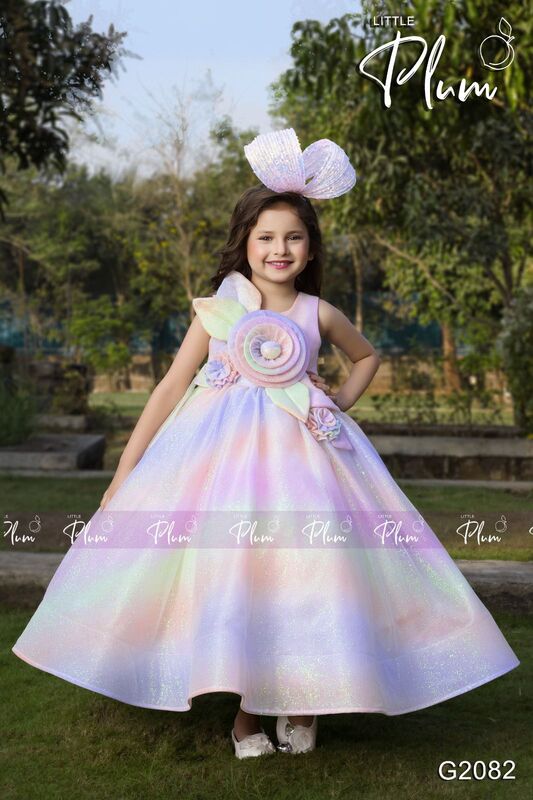 Pastel Rainbow Girls Princess Party Gown