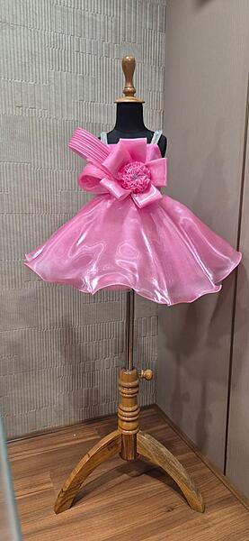 Pink Organza Baby Girl Party Dress with Floral Bow