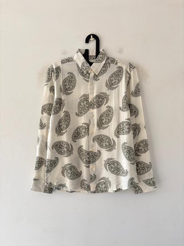 Ivory & olive paisley printed shirt