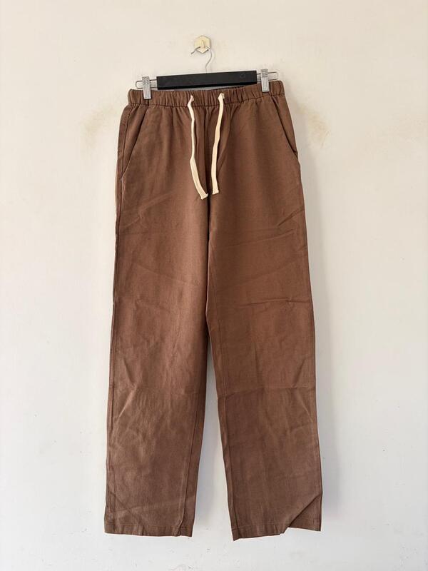 Rust clay relaxed-fit linen pants