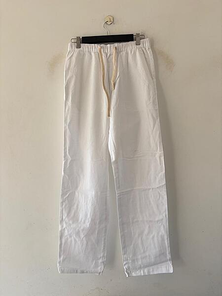 Snow white relaxed-fit linen pants