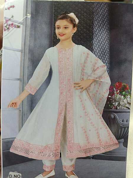 Girls Cream Pink Kurta Set