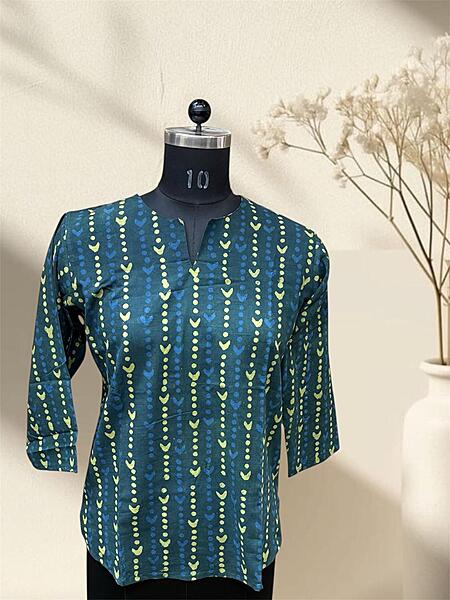 Indigo Green Cotton Short Top