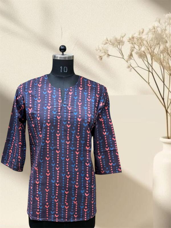 Indigo Peach Cotton Short Top