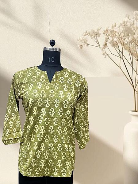 Green Dabu Cotton Short Top