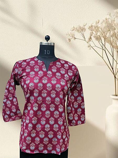 Plum Red Cotton Short Top