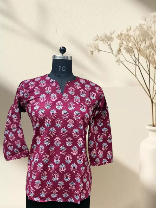 Plum Red Cotton Short Top