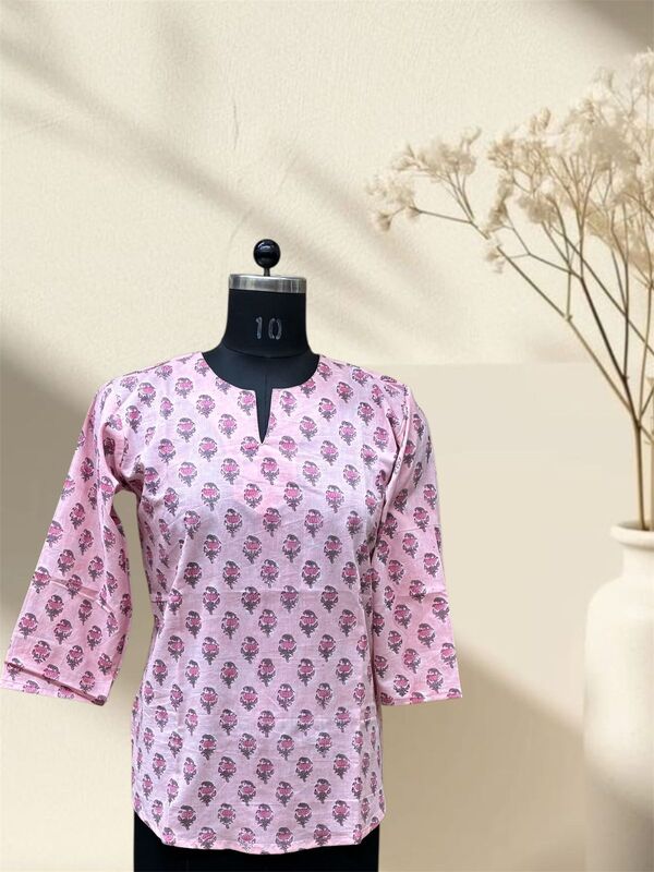 Pink Bagru Cotton Short Top