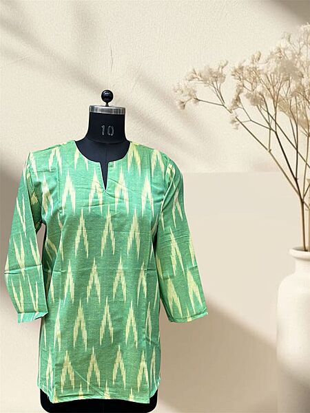 Green Ikkat Cotton Short Top