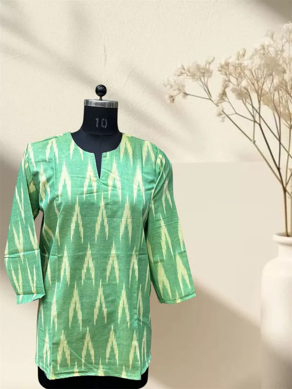 Green Ikkat Cotton Short Top