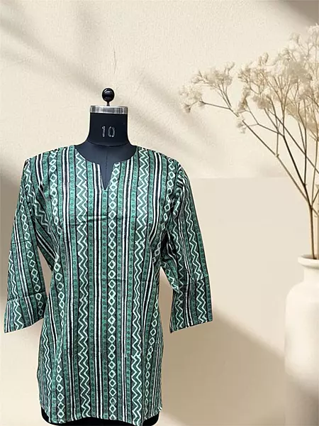 Bottle Green Dabu Cotton Short Top