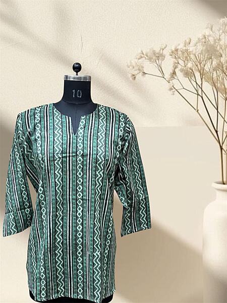 Bottle Green Dabu Cotton Short Top