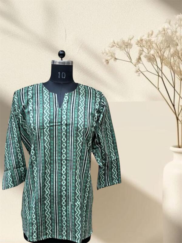 Bottle Green Dabu Cotton Short Top