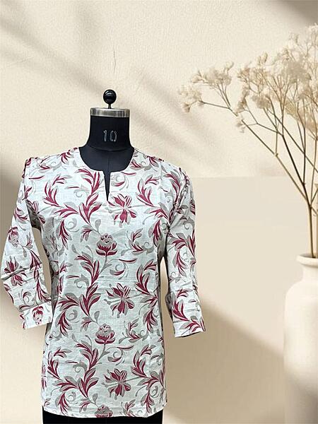 Beige Bagru Cotton Short Top