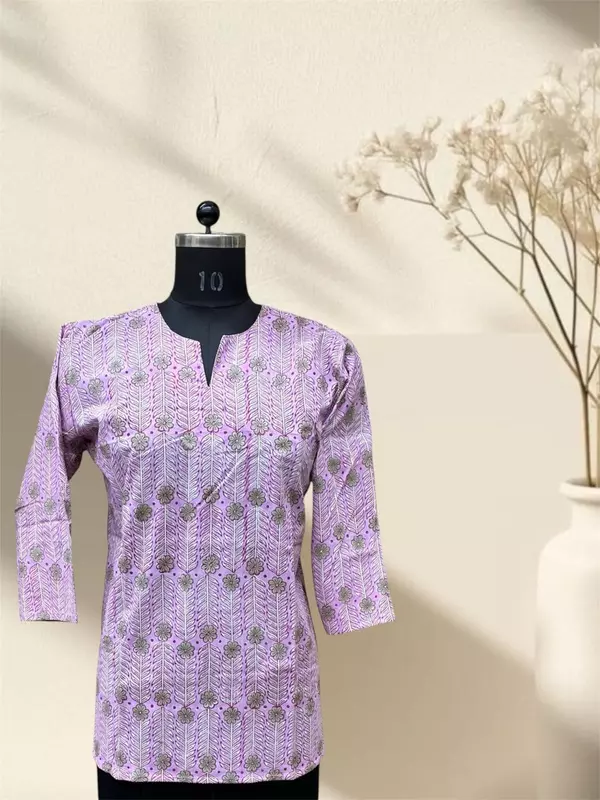 Baby Pink Bagru Cotton Short Top