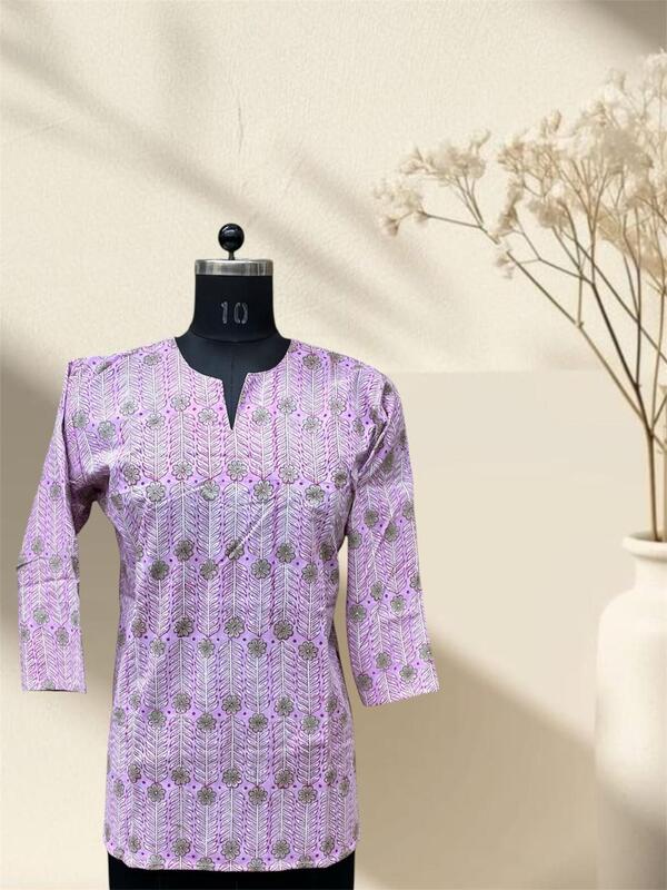 Baby Pink Bagru Cotton Short Top