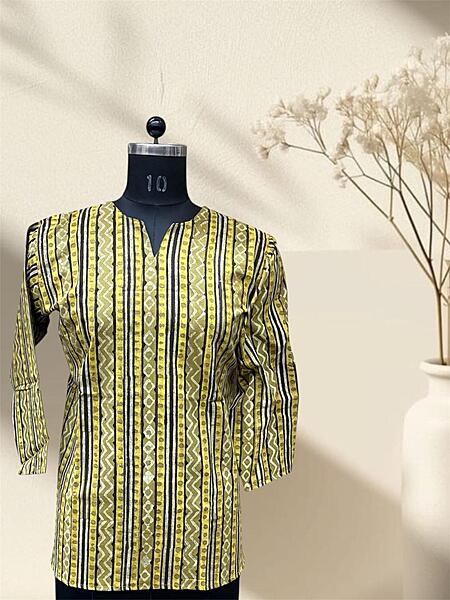 Yellow Dabu Cotton Short Top