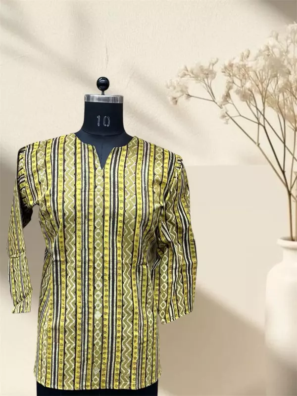 Yellow Dabu Cotton Short Top