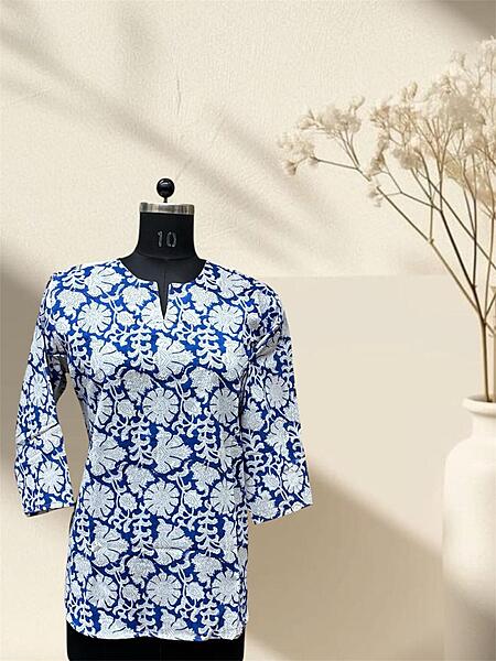 Blue Bagru Cotton Short Top