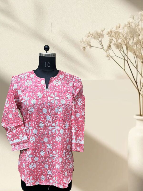 Peach Bagru Cotton Short Top