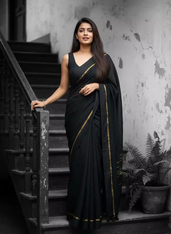 Black with Border Mul Cotton Saree Without Blouse