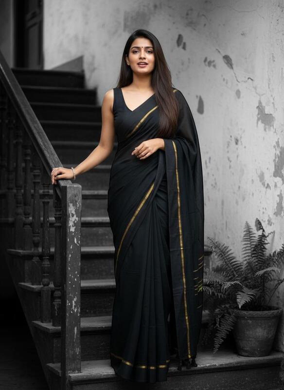 Black with Border Mul Cotton Saree Without Blouse