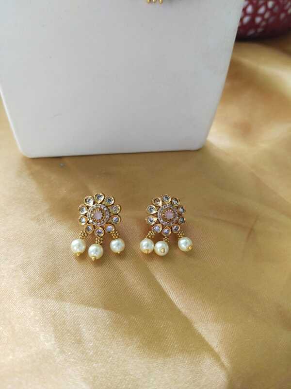 Royal Ruby Floral Pearl Stud Earrings