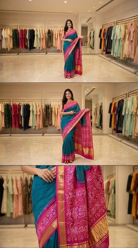 Kala Sanskruti Indigo & Rani PinkColor Pure Gaji Silk Bandhani Saree 6.5M with Blouse Piece Elegant Traditional Wear Saree for Women