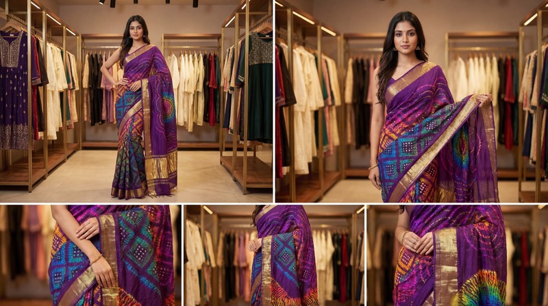 Kala Sanskruti Golden Multi Color Pure Gaji Silk Bandhani Saree 6.5M with Blouse Piece Elegant Traditional Wear Saree for Women