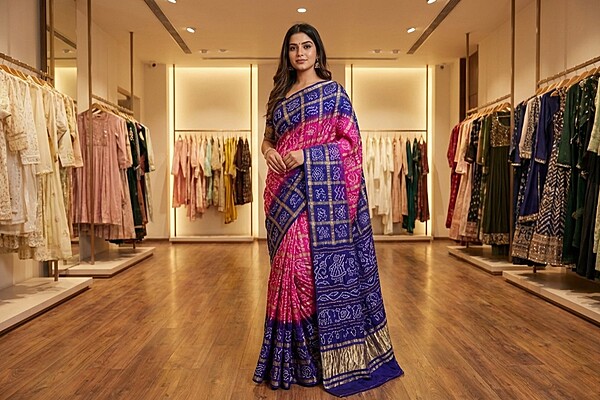 Kala Sanskruti Ranipink & Purple Color Pure Gaji Silk Heavy Gharchola Bandhani Saree 6.5M with Blouse Piece Elegant Traditional Wear Gharchola Saree for Women