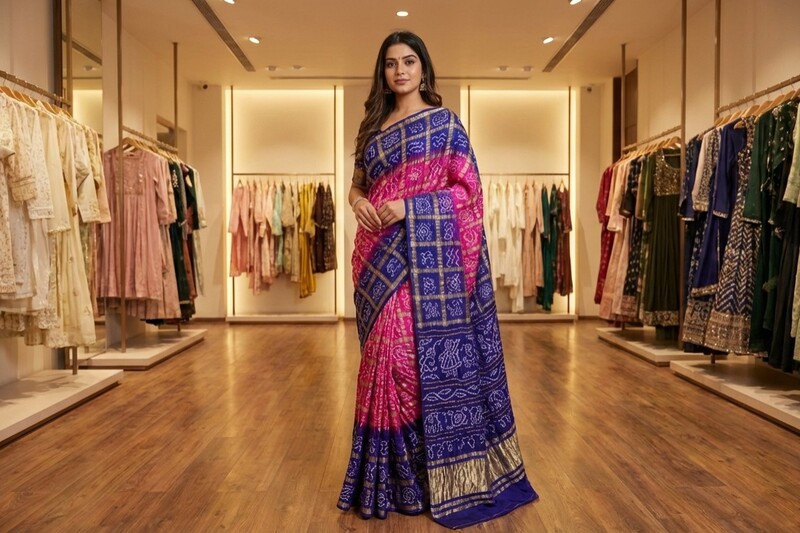 Kala Sanskruti Ranipink & Purple Color Pure Gaji Silk Heavy Gharchola Bandhani Saree 6.5M with Blouse Piece Elegant Traditional Wear Gharchola Saree for Women